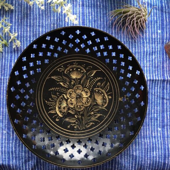 Whimsigoth catch all dish Black Dark Academia Goth Brass Floral Vintage - Picture 10 of 10